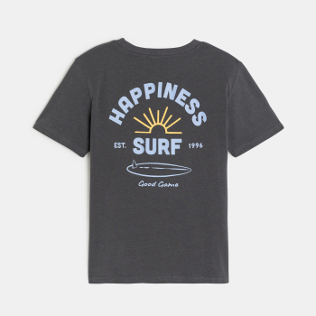 تيشيرت رمادي بأكمام قصيرة مطبوع عليه كلمات من الأمام والظهر للأولاد